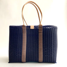 Load image into Gallery viewer, City Market Bag, Navy, Leather Handle