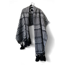 Load image into Gallery viewer, Rebozo Wrap with Tassels, Totonicapan, Black, Grey & White
