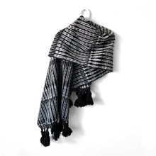 Load image into Gallery viewer, Rebozo Wrap with Tassels, Totonicapan, Black, Grey & White