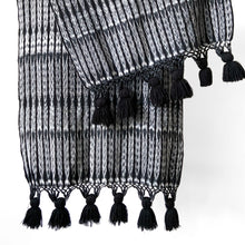 Load image into Gallery viewer, Rebozo Wrap with Tassels, Totonicapan, Black, Grey & White