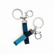 Load image into Gallery viewer, Beaded Key Chain, Colour Blocked Bands, Black, Turquoise &amp; Aqua
