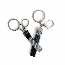 Load image into Gallery viewer, Beaded Key Chain, Colour Blocked Bands, Black &amp; Silver
