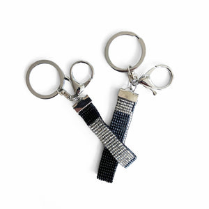 Beaded Key Chain, Colour Blocked Bands, Black & Silver