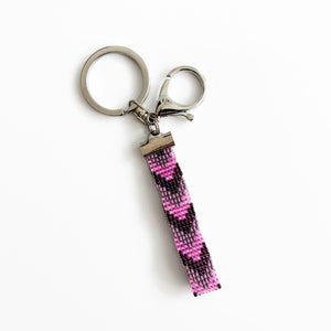 Beaded Key Chain, Plum, Pink & Tuape