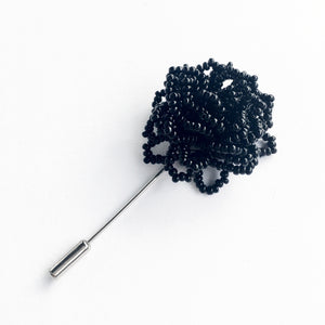 Beaded Lapel Bloom, Black, Long Pin