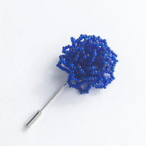 Beaded Lapel Bloom, Cobalt, Long Pin
