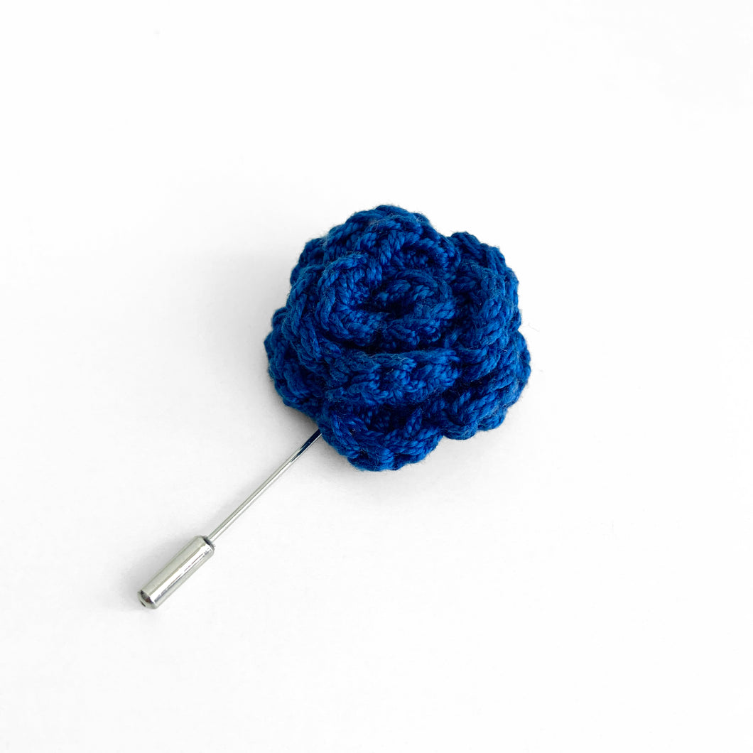 Lapel Bloom with Long Pin, Cobalt