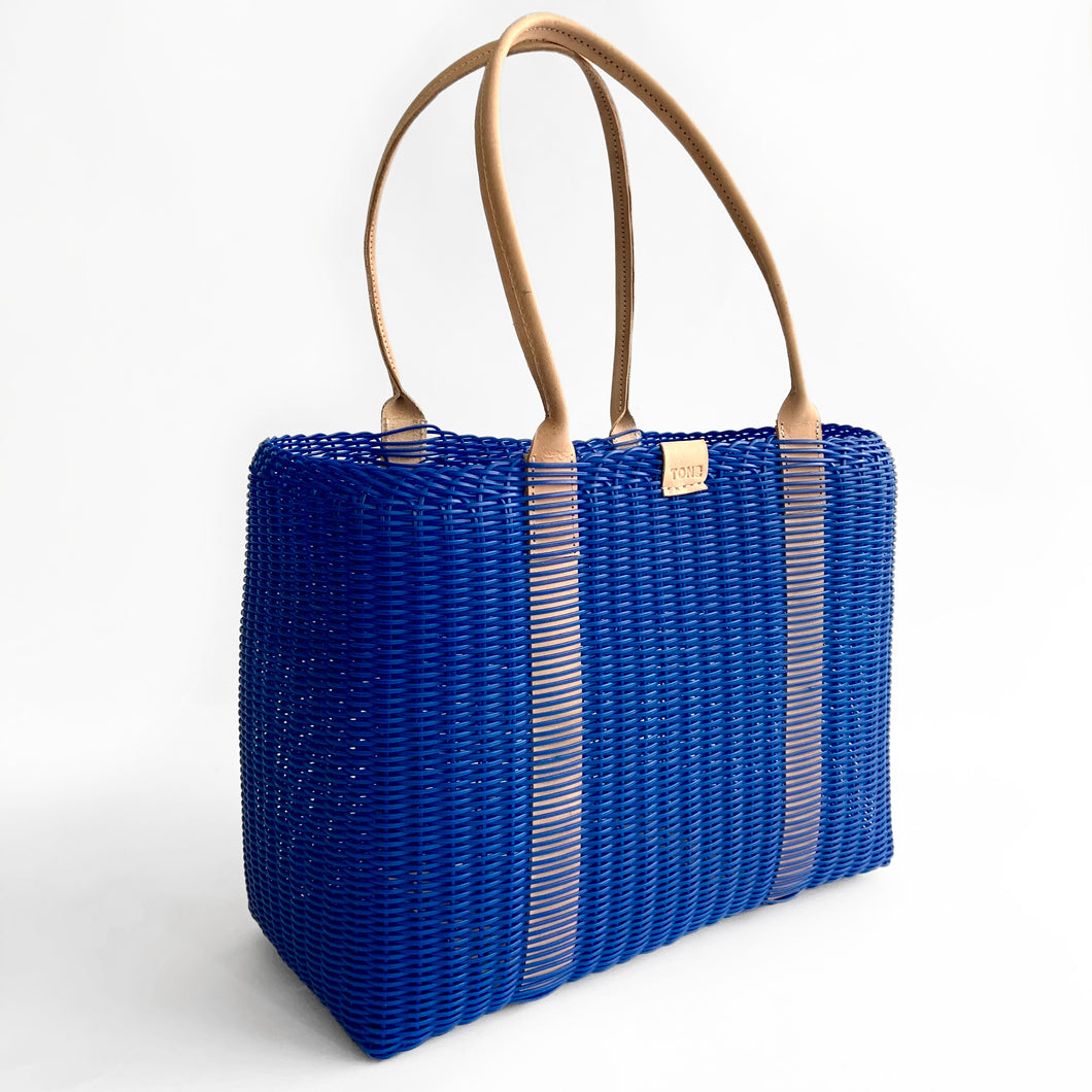 City Market Bag, Classic Blue, Leather Handle
