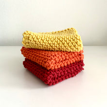 Load image into Gallery viewer, Old School Dishcloth, Set of Three, Red, Orange &amp; Yellow
