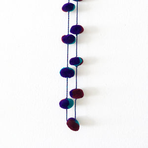 Pompom Necklace, Teal/Purple/Claret