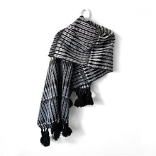 Load image into Gallery viewer, Rebozo Wrap with Tassels, Totonicapan, Black, Grey &amp; White
