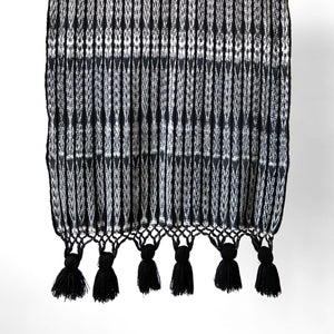 Rebozo Wrap with Tassels, Totonicapan, Black, Grey & White