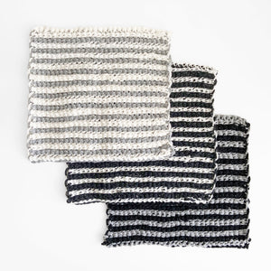 Static Knit Dishcloths, Set of Three, Black, Grey & White