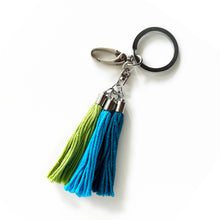 Load image into Gallery viewer, Triple Tassel Key Chain, Teal, Turquoise &amp; Lime
