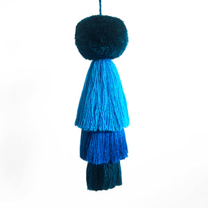 Triple Tassel Pompom, Teal/ Dark Turquoise/Turquoise