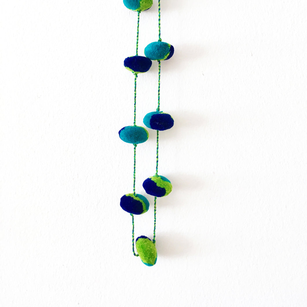 Pompom Necklace, Turquoise/Indigo/Green